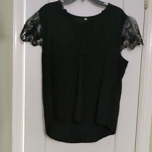 Elegant Black Lace Sleeve Top